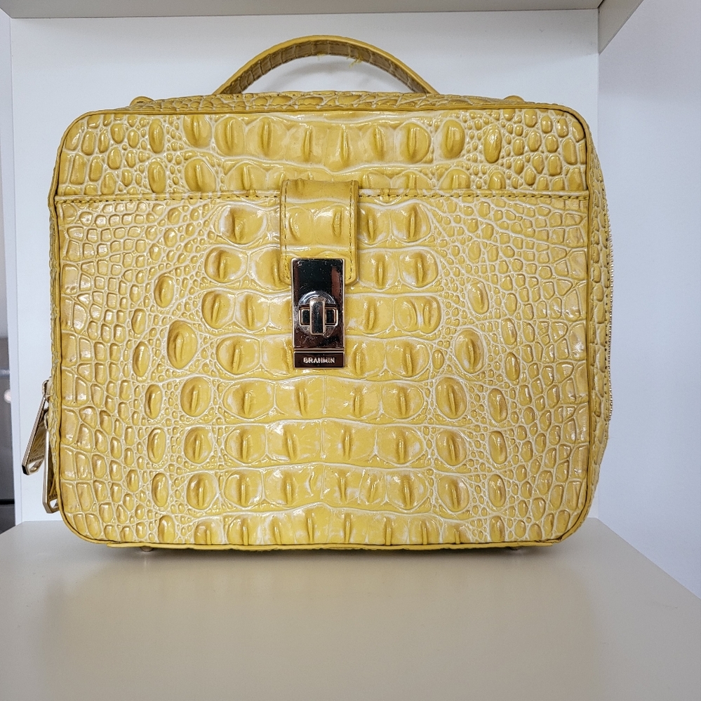 Brahmin yellow leather crossbody tote bag